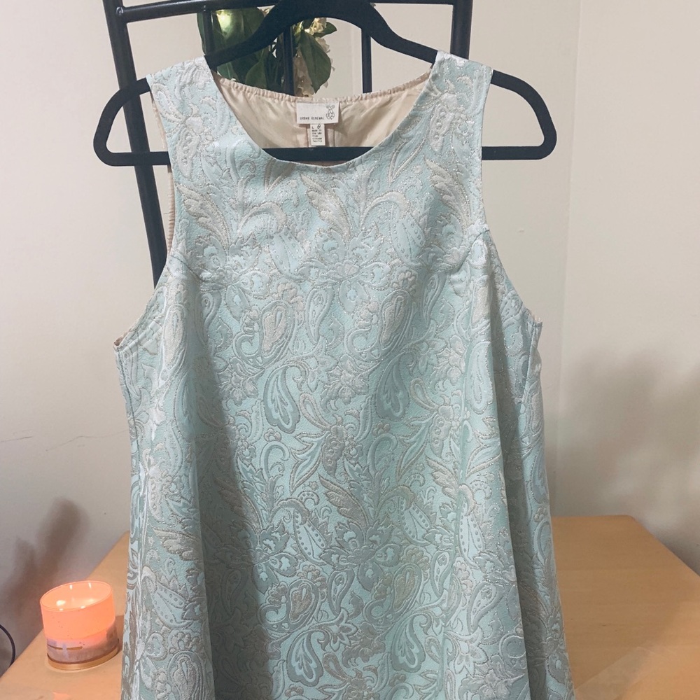 Urban renewal blue dress with gold embroidery